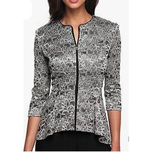 Alex Evenings Black and White Lace-Pattern Peplum Jacket